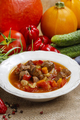 Hungarian goulash with meat and fresh vegetables