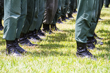 Military force uniform soldier boot row