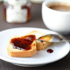 Fresh toast with honey closeup