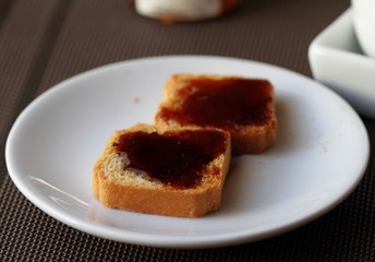 Fresh toast with honey closeup