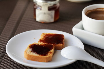 Fresh toast with honey closeup