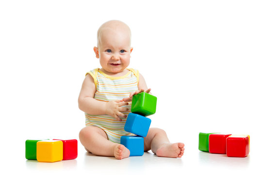 little boy with tools and building blocks