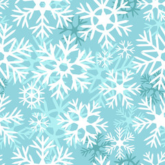 Blue and white snowflakes christmas seamless pattern, vector