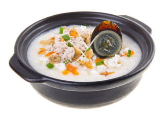 Traditional chinese century egg & pork porridge rice gruel serve