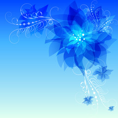 Fototapeta na wymiar Blue abstract flowers, the angle