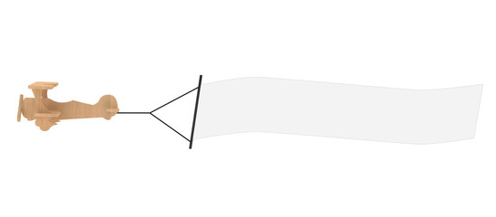 Blank aerial advertising.  Wooden toy vintage airplane with empt