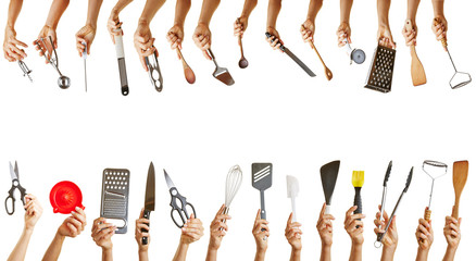 Frame with many kitchen tools