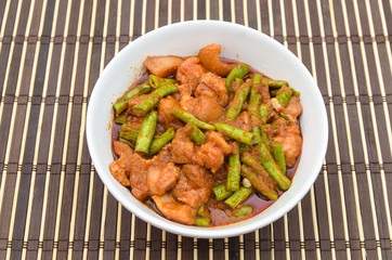 Extremely hot stir fried string bean with pork