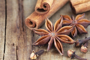 Christmas spices - star anise and cinnamon sticks