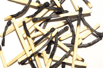 Closeup of burnt matchsticks