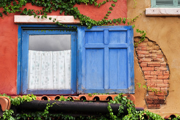 coloured window in old house