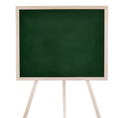 Empty green chalkboard isolated on white