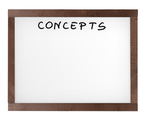 Presentation board (white board) with "concepts" word