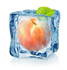 Ice cube and peach isolated