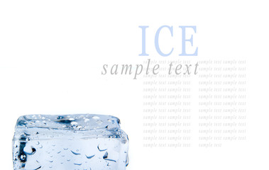 Ice cube with water drops isolated on white