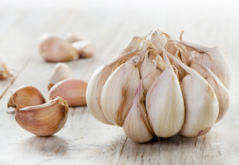 Garlic on a wooden table
