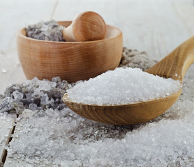 salt in  wooden spoon