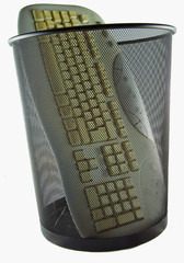 Keyboard in trash can
