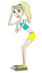 Thin blonde girl on scales
