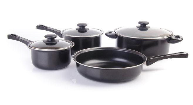 Set of cook pan on white background