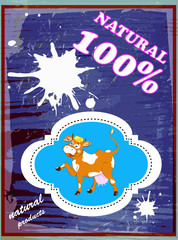 Sticker dairy products witch cow.Vector abstract background