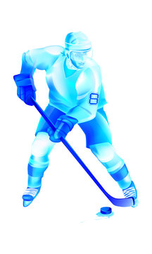 Hockey player attack on blue ice