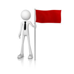 3D human businessman stand with red flag