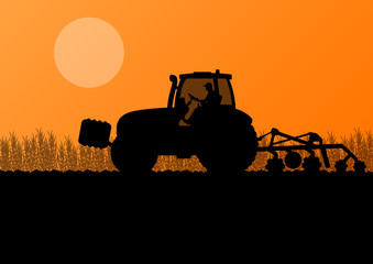 Fototapeta premium Agriculture tractor cultivating the land in cultivated country g
