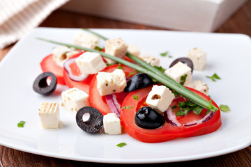 Tomato salad with feta and olives