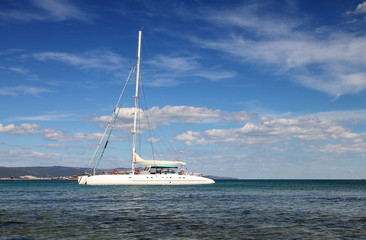 White catamaran on the sea