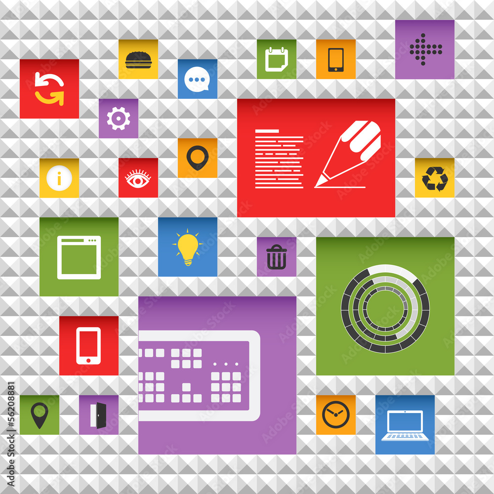 Poster Abstract background of color blocks with icons