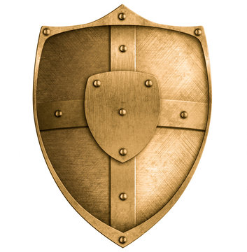 Bronze Metal Shield Isolated On White