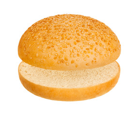 Hamburger bun on a white background