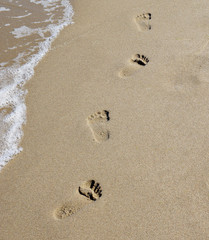 Spuren im Sand am Meer