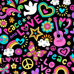 Peace and Love Seamless Pattern Vector Doodle