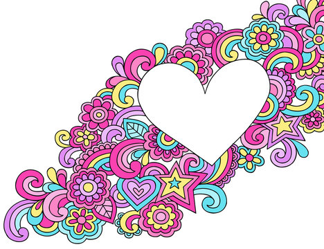 Peace & Love Groovy Psychedelic Doodles Heart Frame Vector