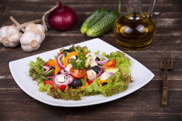 Fresh vegetable greek salad, close up