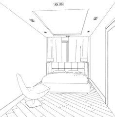 Modern interior bedroom hand drawing