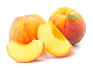 Ripe peach fruit isolated on white background