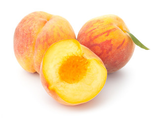 Ripe peach fruit isolated on white background