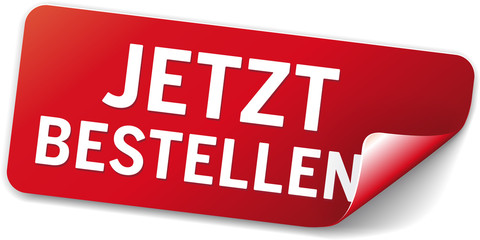 roter Button Jetzt bestellen schräg mit Ecke