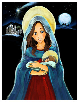 Jesus Christ, Mary - illustration for the children