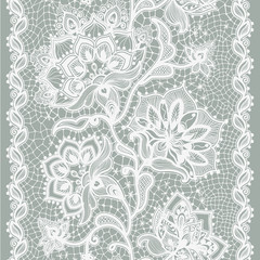 Abstract lace ribbon seamless pattern with elements flowers.