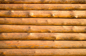 Log hut wooden wall background.