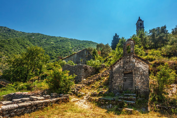 Fototapeta na wymiar view on old ortodox church at moutains