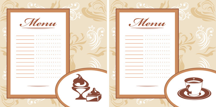 Drinks, pastry and ice cream. Menu card template