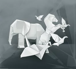 Crédence de cuisine en verre imprimé Animaux géométriques Illustration d& 39 animaux en origami
