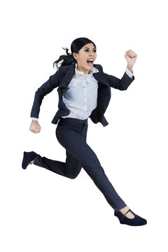 Business Woman Running In Suit