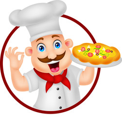 Cartoon Chef Character With Pizza