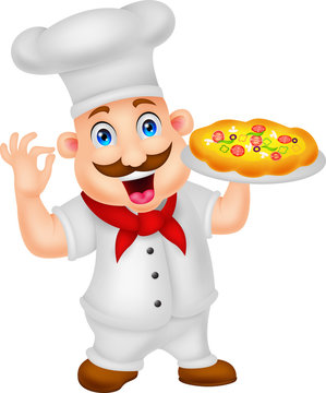 Cartoon Chef Character With Pizza